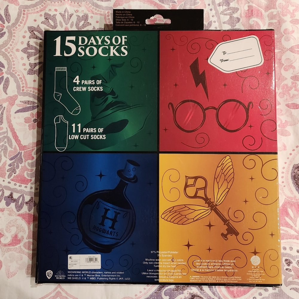 15 Days of Socks Harry Potter Hogwarts Mens Shoe Size 6-12 Advent Calendar NWT - Picture 2 of 2